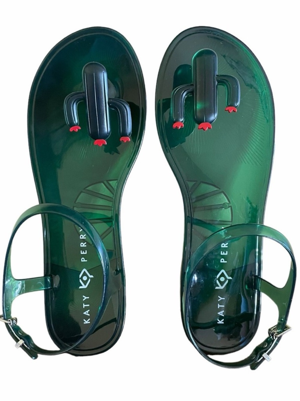 Katy Perry Collections Emerald Green Jelly Sandals with Cactus Charm
